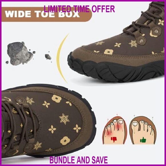 Women's Zero Drop Barefoot Hiking Boots Waterproof Snow Boots Slip On - Picture 7 of 8